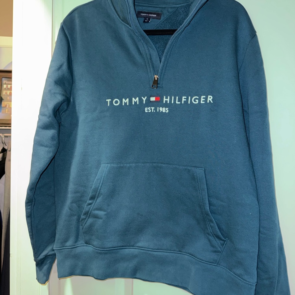 Teal Tommy Hilfiger Quarter-Zip Sweatshirt